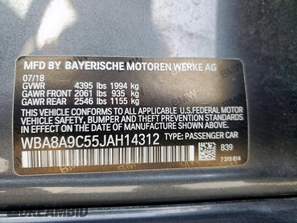 2018 BMW 3 Series 320i z VIN WBA8A9C55JAH14312, wystawiony jako Copart lot #49729535 z przebiegiem 54 867 mil mil oraz Czysty tytuł • Clean title. Historia ofert i sprzedaży dostępna na DreamBid. Obrazek 12.