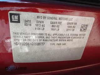 2016 Chevrolet Corvette Z06 3LZ with VIN 1G1YU2D61G5608777, listed as a IAAI auction lot 41830787 with 57,069 mi miles. Bid and sale history available at carsss.com. Image 9.