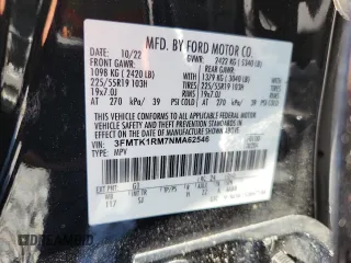 2022 Ford Mustang Mach-E Select with VIN 3FMTK1RM7NMA62546, listed as a Copart auction lot 59795205 with 99,266 mi miles and Salvage title. Bid and sale history available at DreamBid. Image 14.