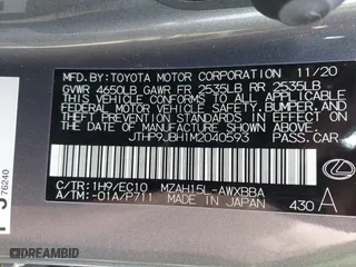 2021 Lexus UX with VIN JTHP9JBH1M2040593, listed as a IAAI auction lot 42024493 with 33,394 mi miles. Bid and sale history available at carsss.com. Image 9.