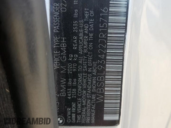 2002 BMW 3 Series M3 with VIN WBSBL93422JR15716, listed as a Copart auction lot 86993574 with 156,485 mi miles and Salvage Title. Bid and sale history available at DreamBid. Image 14.