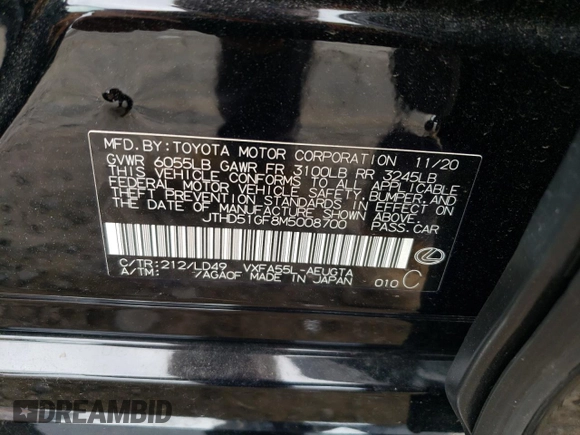 2021 Lexus LS with VIN JTHD51GF8M5008700, listed as a Copart auction lot 69260184 with 25,009 mi miles and Salvage Title. Bid and sale history available at carsss.com. Image 12.