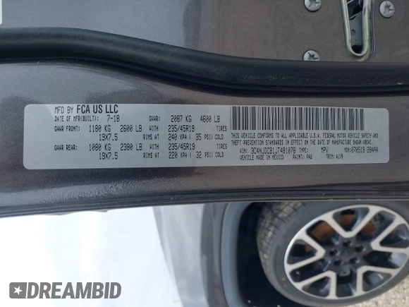 2018 Jeep Compass Limited with VIN 3C4NJDCB1JT481078, listed as a IAAI auction lot 42215310 with 58,629 mi miles and . Bid and sale history available at DreamBid. Image 9.