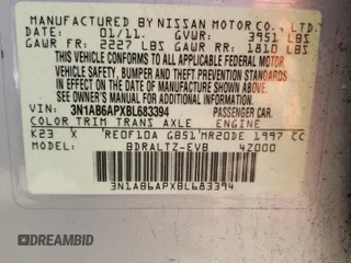 2011 Nissan Sentra SR with VIN 3N1AB6APXBL683394, listed as a Copart auction lot 52310345 with Not Provided miles and Salvage Title. Bid and sale history available at DreamBid. Image 12.