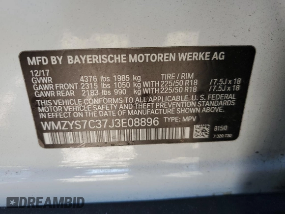 2018 MINI Countryman Cooper with VIN WMZYS7C37J3E08896, listed as a Copart auction lot 45502785 with 52,736 mi miles and Salvage title. Bid and sale history available at DreamBid. Image 12.