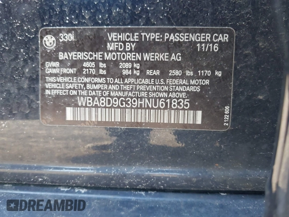 2017 BMW 3 Series 330i xDrive with VIN WBA8D9G39HNU61835, listed as a IAAI auction lot 41764618 with 77,875 mi miles. Bid and sale history available at carsss.com. Image 9.