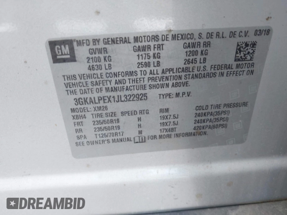 2018 GMC Terrain SLT with VIN 3GKALPEX1JL322925, listed as a IAAI auction lot 42145713 with 146,418 mi miles and . Bid and sale history available at carsss.com. Image 9.