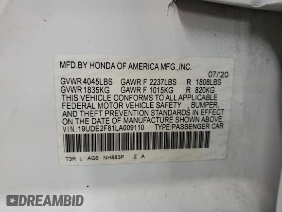 2020 Acura ILX w/Premium/A-SPEC Pkg with VIN 19UDE2F81LA009110, listed as a Copart auction lot 41711785 with 50,266 mi miles and Salvage Title. Bid and sale history available at carsss.com. Image 14.