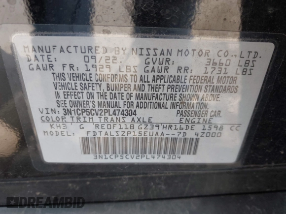2023 Nissan Kicks SV with VIN 3N1CP5CV2PL474304, listed as a IAAI auction lot 41683188 with 41,733 mi miles. Bid and sale history available at carsss.com. Image 9.