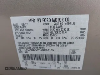 2017 Ford Explorer XLT с VIN 1FM5K8D87HGC65169, выставлен на аукционе IAAI как лот 42738102 с пробегом 201 866 миль миль и . История ставок и продаж доступна на DreamBid. Изображение 9.