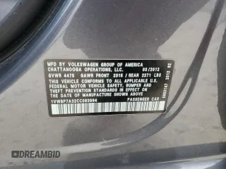 2012 Volkswagen Passat SE z VIN 1VWBP7A32CC063994, wystawiony jako Copart lot #59270995 z przebiegiem 169 999 mil mil oraz Szkoda całkowita • Salvage title. Historia ofert i sprzedaży dostępna na DreamBid. Obrazek 12.