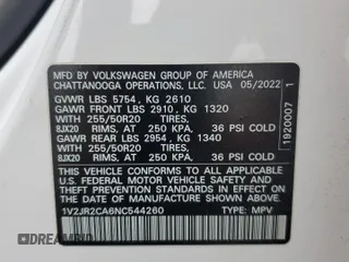 2022 Volkswagen Atlas SE with VIN 1V2JR2CA6NC544260, listed as a Copart auction lot 53552205 with 29,991 mi miles and Salvage title. Bid and sale history available at DreamBid. Image 15.