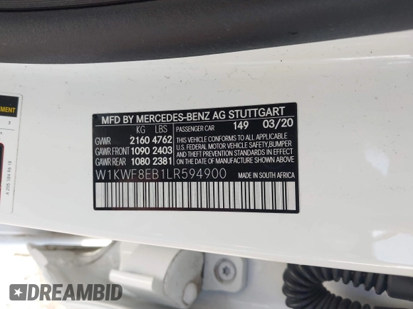 2020 Mercedes-Benz C 300 z VIN W1KWF8EB1LR594900, wystawiony jako IAAI lot #42076701 z przebiegiem 45 444 mil mil oraz . Historia ofert i sprzedaży dostępna na DreamBid. Obrazek 9.