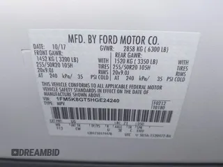 2017 Ford Explorer Sport with VIN 1FM5K8GT5HGE24240, listed as a IAAI auction lot 42490305 with 102,974 mi miles and . Bid and sale history available at DreamBid. Image 9.