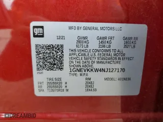 2022 Chevrolet Traverse Premier with VIN 1GNEVKKW4NJ127170, listed as a Copart auction lot 72755974 with 52,949 mi miles and Salvage Title. Bid and sale history available at carsss.com. Image 16.