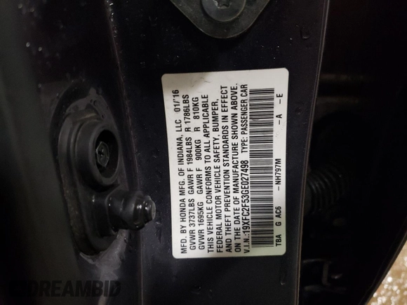 2016 Honda Civic Sedan LX with VIN 19XFC2F53GE027498, listed as a Copart auction lot 46607055 with 146,607 mi miles and Salvage Title. Bid and sale history available at carsss.com. Image 13.