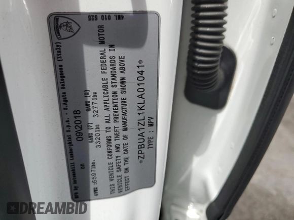 2019 Lamborghini Urus z VIN ZPBUA1ZL1KLA01041, wystawiony jako Copart lot #56124235 z przebiegiem Nie podano mil oraz Tytuł czysty. Historia ofert i sprzedaży dostępna na DreamBid. Obrazek 14.
