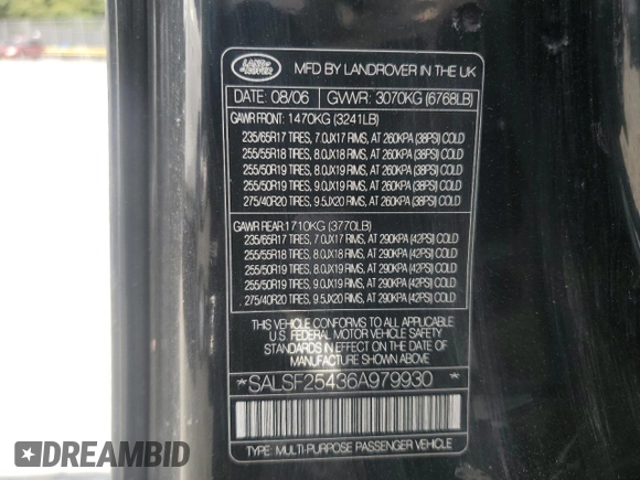 2006 Land Rover Range Rover Sport HSE with VIN SALSF25436A979930, listed as a Copart auction lot 63217064 with 157,027 mi miles and Clean Title. Bid and sale history available at DreamBid. Image 13.