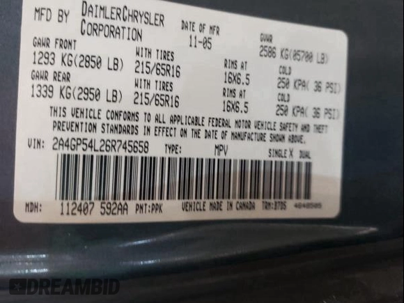 2006 Chrysler Town & Country LWB Touring with VIN 2A4GP54L26R745658, listed as a Copart auction lot 51740881 with 290,535 mi miles and Salvage Title. Bid and sale history available at carsss.com. Image 10.