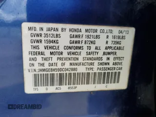 2013 Honda Fit Sport z VIN JHMGE8H59DC042880, wystawiony jako Copart lot #53024405 z przebiegiem 102 662 mil mil oraz Szkoda całkowita • Salvage title. Historia ofert i sprzedaży dostępna na DreamBid. Obrazek 12.