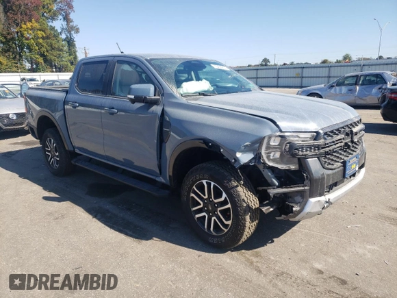 2024 Ford Ranger LARIAT with VIN 1FTER4KH6RLE12781, listed as a Copart auction lot 76406614 with 7,332 mi miles and Salvage Title. Bid and sale history available at carsss.com. Image 4.