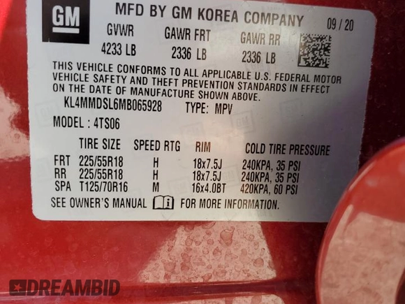 2021 Buick Encore GX Select with VIN KL4MMDSL6MB065928, listed as a Copart auction lot 57675195 with 80,330 mi miles and Salvage title. Bid and sale history available at DreamBid. Image 13.