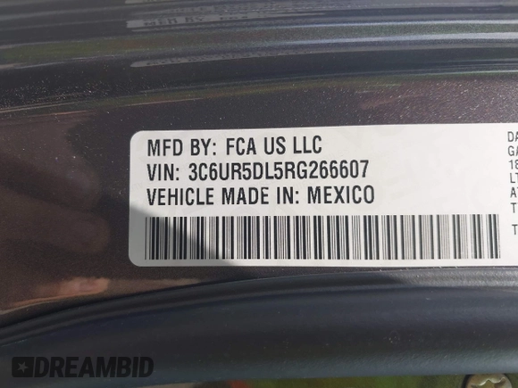 2024 Ram 2500 Big Horn with VIN 3C6UR5DL5RG266607, listed as a IAAI auction lot 42710651 with 5,333 mi miles and . Bid and sale history available at DreamBid. Image 9.