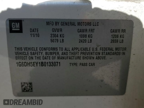 2011 Cadillac CTS Sedan Luxury with VIN 1G6DH5EY1B0133071, listed as a Copart auction lot 45636145 with 109,687 mi miles and Salvage Title. Bid and sale history available at carsss.com. Image 12.