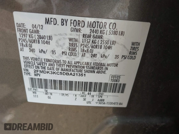 2013 Ford Edge Limited z VIN 2FMDK3KC5DBA21351, wystawiony jako IAAI lot #42796844 z przebiegiem 208 347 mil mil oraz . Historia ofert i sprzedaży dostępna na DreamBid. Obrazek 9.