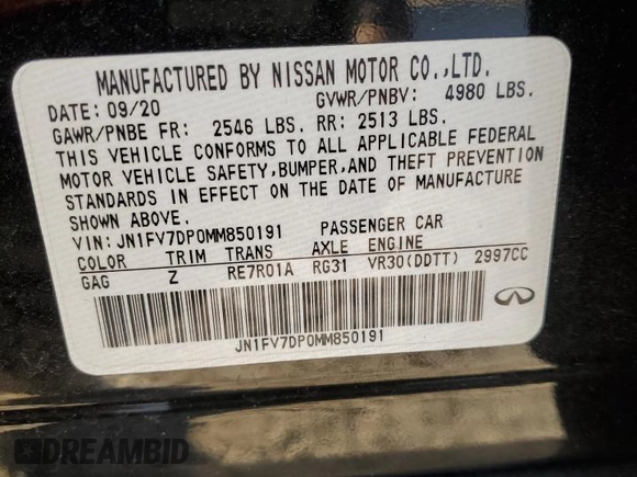 2021 Infiniti Q50 Red Sport 400 with VIN JN1FV7DP0MM850191, listed as a Copart auction lot 76396894 with 52,351 mi miles and Clean Title. Bid and sale history available at DreamBid. Image 12.