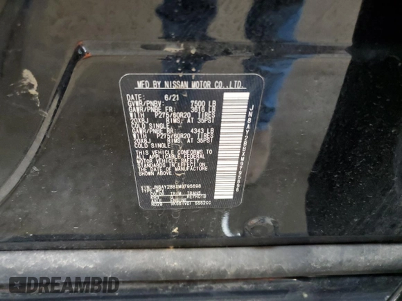 2021 Nissan Armada SL with VIN JN8AY2BBXM9795698, listed as a Copart auction lot 63000174 with 33,002 mi miles and Salvage Title. Bid and sale history available at carsss.com. Image 13.
