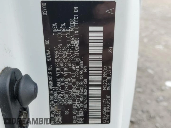 2006 Toyota Sienna CE with VIN 5TDZA23CX6S463159, listed as a Copart auction lot 54263315 with 100,363 mi miles and Salvage Title. Bid and sale history available at DreamBid. Image 13.