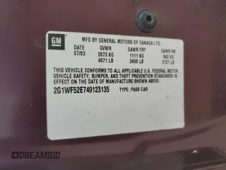 2004 Chevrolet Impala with VIN 2G1WF52E749123135, listed as a Copart auction lot 65401265 with 202,136 mi miles and Salvage title. Bid and sale history available at DreamBid. Image 13.