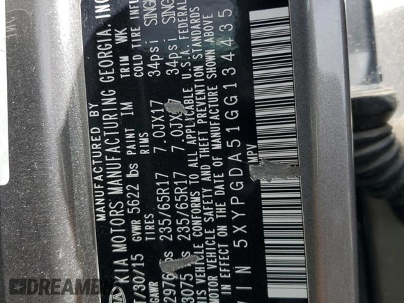 2016 Kia Sorento LX z VIN 5XYPGDA51GG134435, wystawiony jako Copart lot #54789715 z przebiegiem 122 743 mil mil oraz Szkoda całkowita • Salvage title. Historia ofert i sprzedaży dostępna na DreamBid. Obrazek 13.