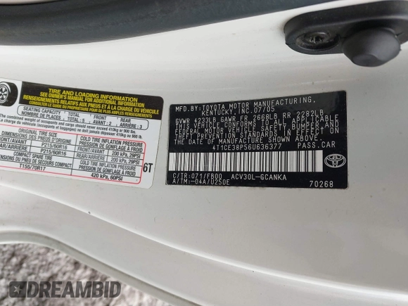 2006 Toyota Solara SE z VIN 4T1CE38P56U636377, wystawiony jako IAAI lot #41721249 z przebiegiem Nie podano mil oraz . Historia ofert i sprzedaży dostępna na DreamBid. Obrazek 9.