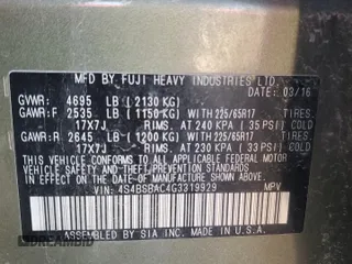 2016 Subaru Outback 2.5i with VIN 4S4BSBAC4G3319929, listed as a Copart auction lot 50617545 with 135,256 mi miles and Salvage title. Bid and sale history available at DreamBid. Image 13.
