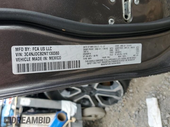 2022 Jeep Compass Limited with VIN 3C4NJDCB2NT130380, listed as a Copart auction lot 59363255 with 26,078 mi miles and Salvage title. Bid and sale history available at DreamBid. Image 13.