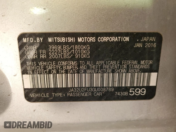2016 Mitsubishi Lancer ES z VIN JA32U2FU3GU008789, wystawiony jako Copart lot #47115055 z przebiegiem 95 502 mil mil oraz Szkoda całkowita • Salvage title. Historia ofert i sprzedaży dostępna na DreamBid. Obrazek 12.