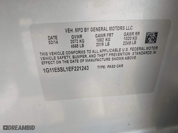 2014 Chevrolet Malibu LT with VIN 1G11E5SL1EF221243, listed as a IAAI auction lot 41902382 with 145,698 mi miles. Bid and sale history available at carsss.com. Image 9.