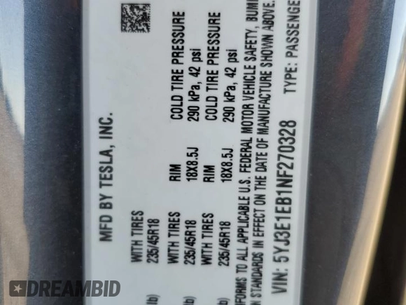 2022 Tesla Model 3 Long Range z VIN 5YJ3E1EB1NF270328, wystawiony jako Copart lot #48076395 z przebiegiem 45 595 mil mil oraz Szkoda całkowita • Salvage title. Historia ofert i sprzedaży dostępna na DreamBid. Obrazek 16.