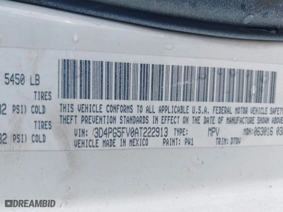 2010 Dodge Journey SXT with VIN 3D4PG5FV0AT222913, listed as a IAAI auction lot 41995915 with 1 mi miles. Bid and sale history available at carsss.com. Image 9.