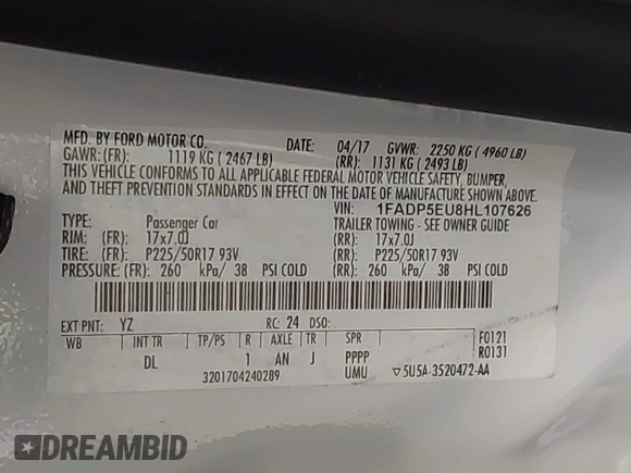 2017 Ford C-Max SE z VIN 1FADP5EU8HL107626, wystawiony jako IAAI lot #42279162 z przebiegiem 79 697 mil mil oraz . Historia ofert i sprzedaży dostępna na DreamBid. Obrazek 9.