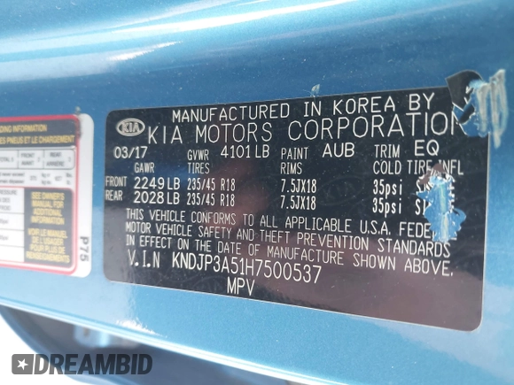 2017 Kia Soul + with VIN KNDJP3A51H7500537, listed as a IAAI auction lot 42173662 with 145,440 mi miles and . Bid and sale history available at DreamBid. Image 9.