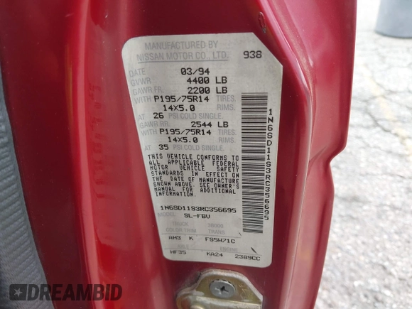 1994 Nissan Frontier с VIN 1N6SD11S3RC356695, выставлен на аукционе IAAI как лот 42408659 с пробегом 187 376 миль миль и . История ставок и продаж доступна на DreamBid. Изображение 9.