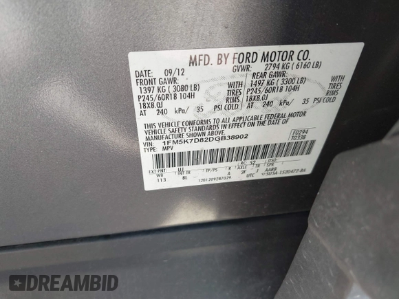 2013 Ford Explorer XLT с VIN 1FM5K7D82DGB38902, выставлен на аукционе IAAI как лот 41768862 с пробегом 116 522 миль миль и . История ставок и продаж доступна на DreamBid. Изображение 9.