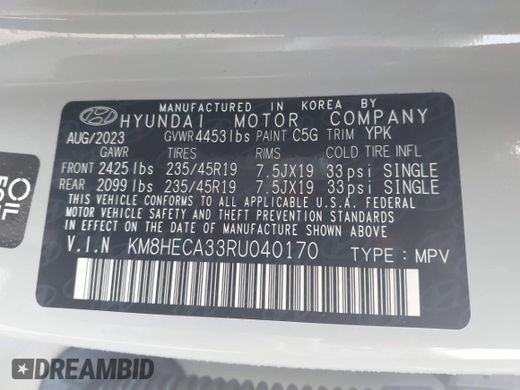 2024 Hyundai Kona Limited with VIN KM8HECA33RU040170, listed as a IAAI auction lot 42116620 with 6,810 mi miles and . Bid and sale history available at carsss.com. Image 9.