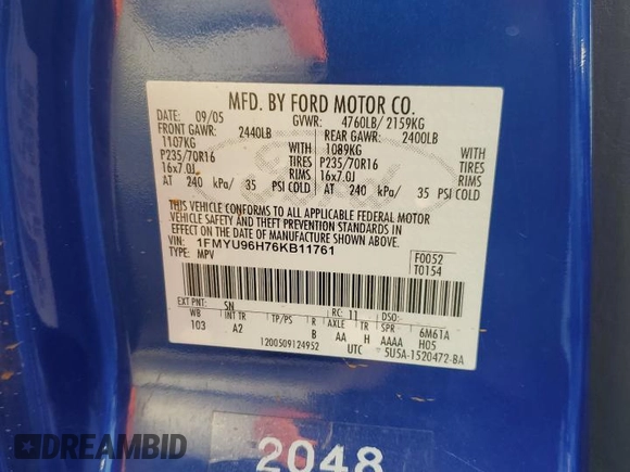 2006 Ford Escape Hybrid with VIN 1FMYU96H76KB11761, listed as a Copart auction lot 43805195 with 48,803 mi miles and Salvage Title. Bid and sale history available at carsss.com. Image 13.