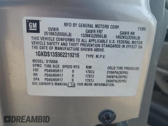 2006 GMC Envoy SLE with VIN 1GKDS13S962219216, listed as a Copart auction lot 71656164 with 328,966 mi miles and Salvage Title. Bid and sale history available at carsss.com. Image 13.