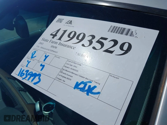 2003 BMW 7 Series 745i with VIN WBAGL63423DP66443, listed as a IAAI auction lot 41993529 with 163,993 mi miles and . Bid and sale history available at DreamBid. Image 17.