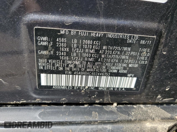 2011 Subaru Outback 2.5i with VIN 4S4BRBAC4B3446152, listed as a Copart auction lot 68285824 with 204,943 mi miles and Salvage Title. Bid and sale history available at carsss.com. Image 13.